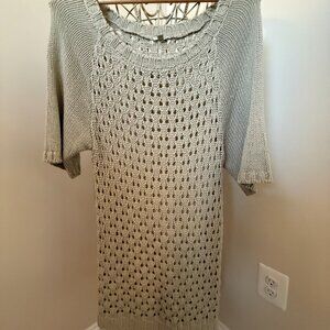 HINGE Nordstrom Open Knit Crochet Tunic Sweater XS Light Green Boho Mesh